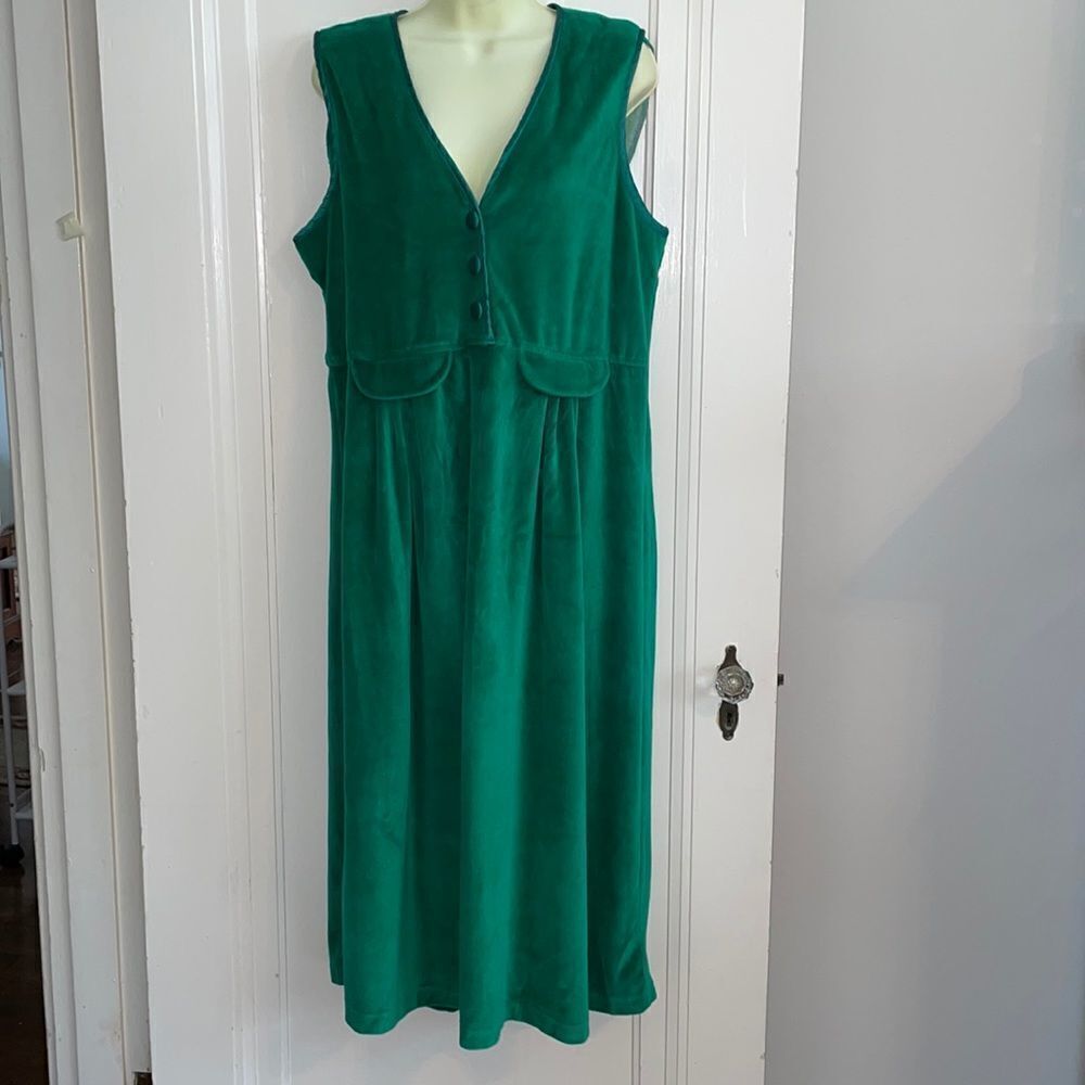 Vtg 90s Fads kelly green sleeveless velour dress